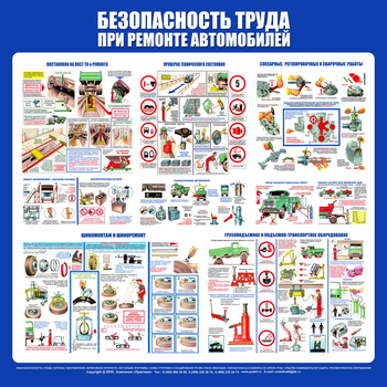 С28 Стенд безопасность труда при ремонте автомобилей (1000х1000 мм, пластик ПВХ 3мм, алюминиевый багет серебряного цвета) - Стенды - Тематические стенды - Магазин охраны труда Протекторшоп